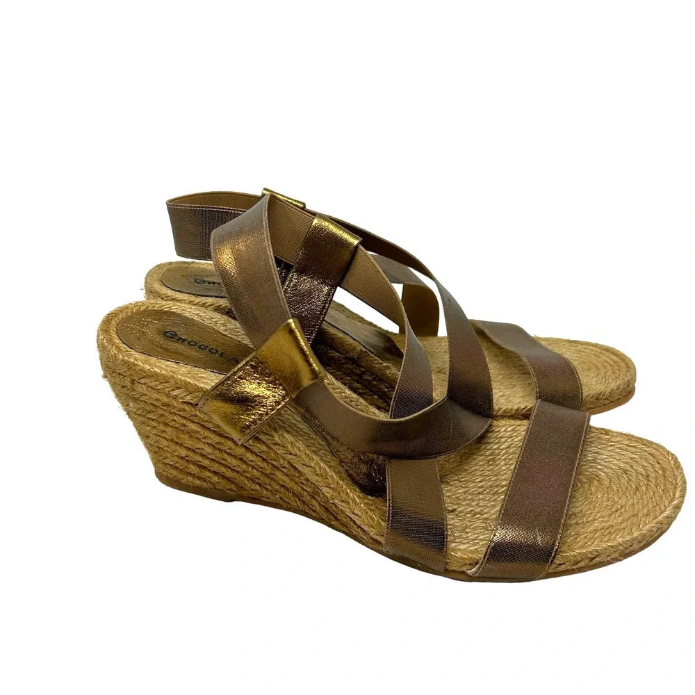 Chocolat Blu Brown Metallic Espadrille Strappy Wedge Sandals Size 40 US 9